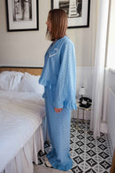 Niebieskie Spodnie "Slow Morning" z Kieszeniami i Falbanką