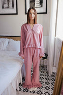 Różowe Spodnie "Slow Morning" z Kieszeniami i Falbanką