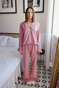 Różowe Spodnie "Slow Morning" z Kieszeniami i Falbanką