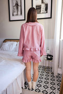 Różowe Spodenki "Slow Life" z Kieszeniami i Falbanką