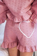 Różowe Spodenki "Slow Life" z Kieszeniami i Falbanką