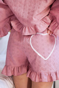 Różowe Spodenki "Slow Life" z Kieszeniami i Falbanką