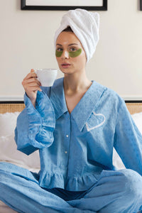 Niebieska Koszula "Slow Morning" z Falbankami