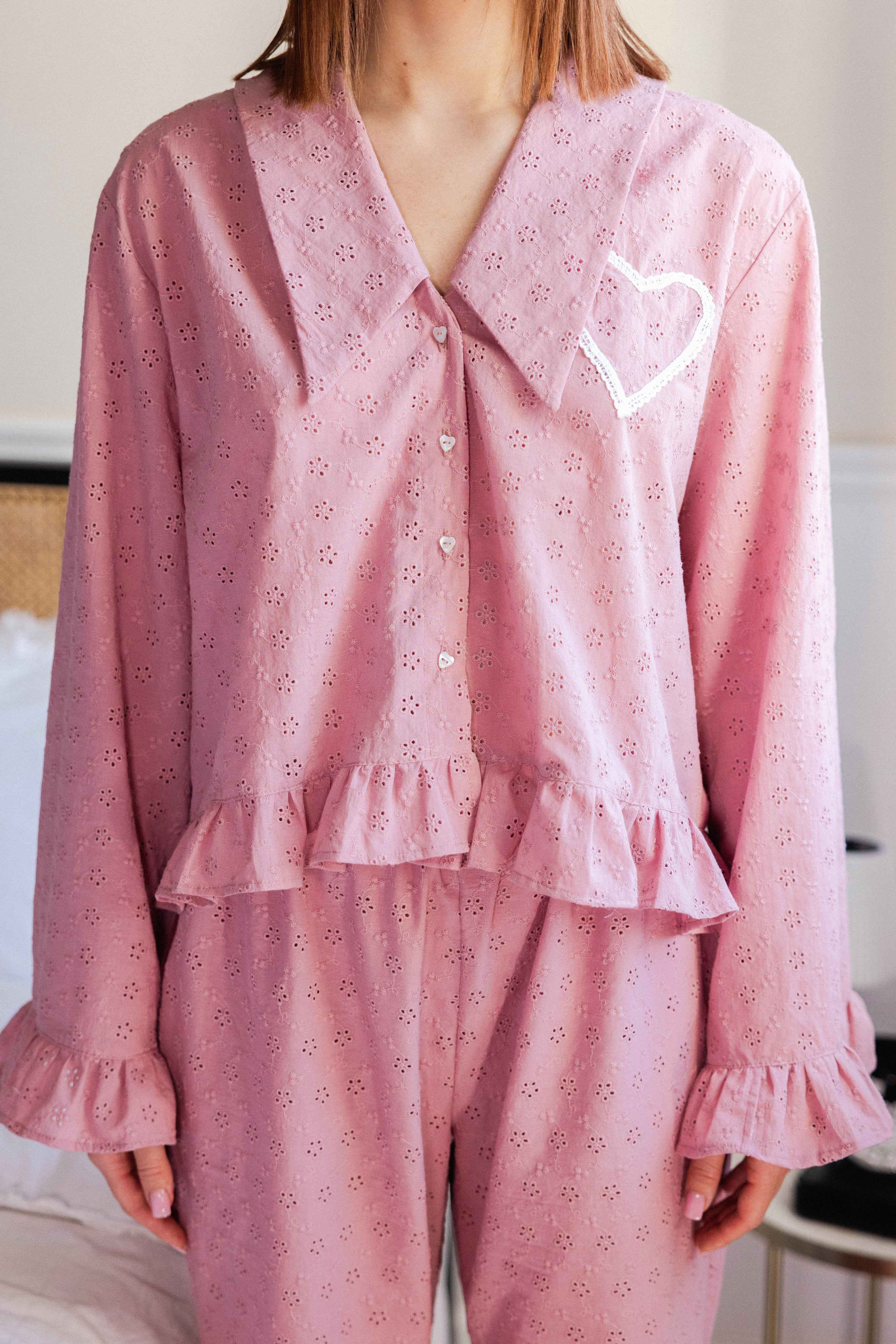 Rożowa Koszula "Slow Morning" z Falbankami